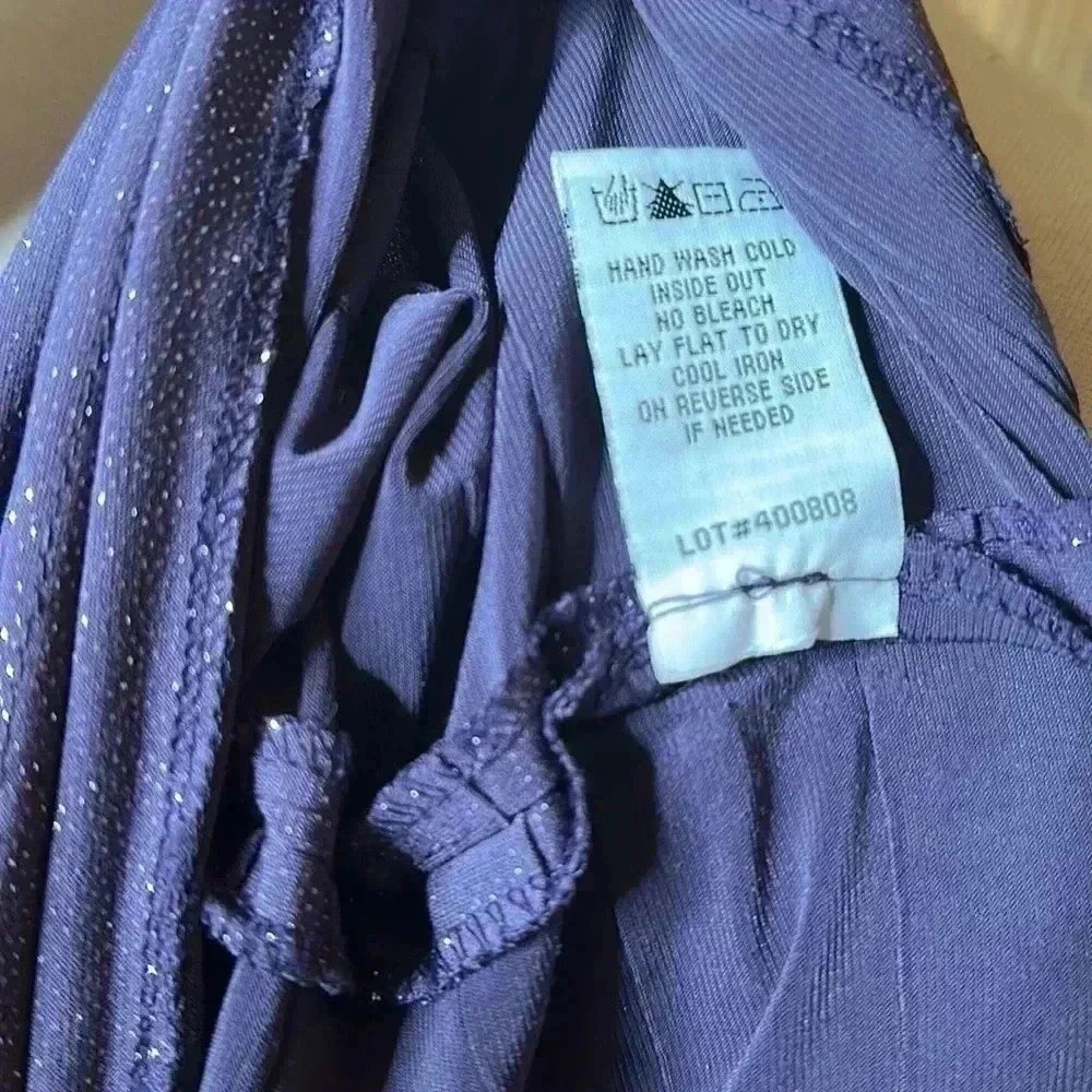 R&M Richards Size 14 Formal cocktail dress Purple sparkly skirt floral collared - Picture 9 of 9